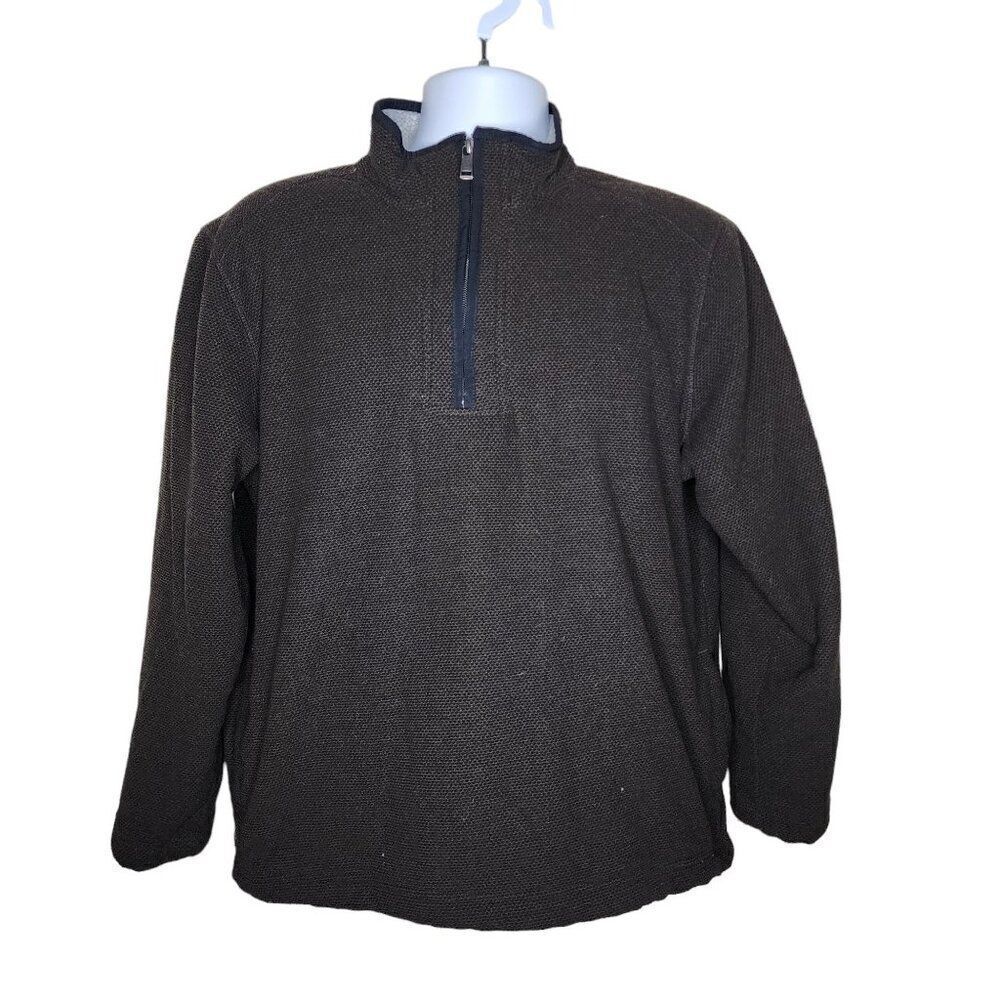 Orvis Long Sleeve Pullover Jacket Mens Size M Brown Fleece Lined High Neck Half